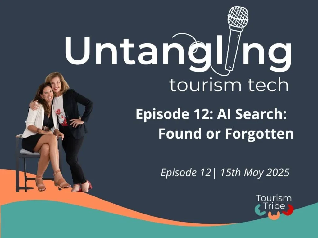 Fab and Liz sit together promoting Untangling Tourism Tech Episode 12 on AI Search.