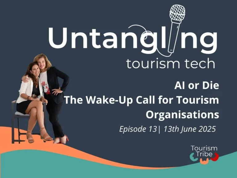 Fab and Liz promote Untangling Tourism Tech podcast episode on AI for tourism organisations.