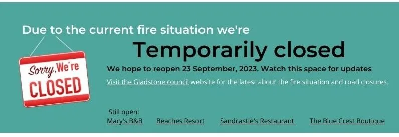 Shows the business is temporarily closed with an image of a closed sign along with some information about the current situation.