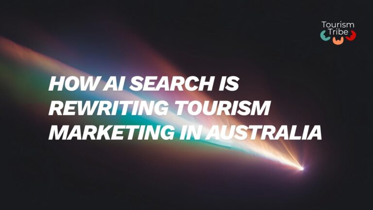 Word on image of meteor like flash say How AI Search is Rewriting Tourism Marketing in Australia