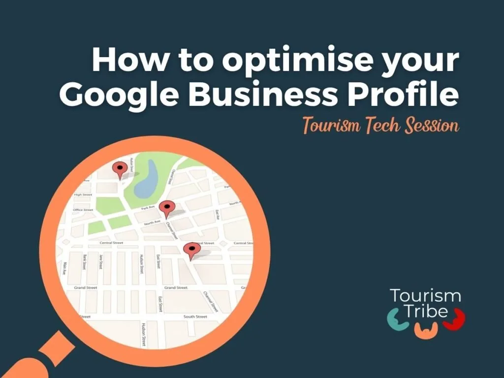 Google Business Profile optimisation workshop title slide with map and location pins.