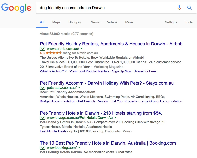 Search for dog friendly accommodation Darwin