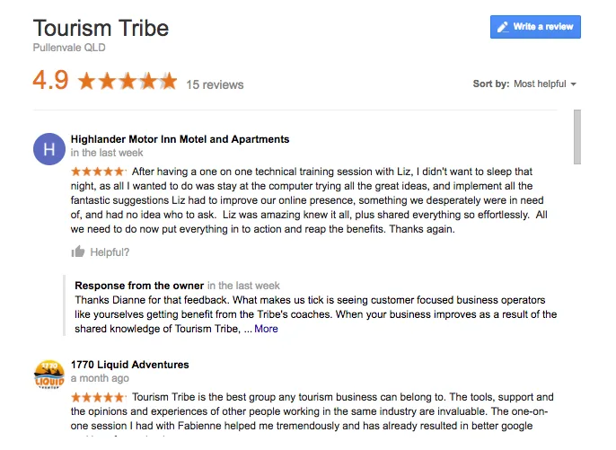 Reviews on Google My Business listing
