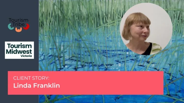 Linda Franklin, Tourism Midwest Victoria client story, with wetland background.
