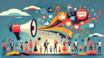 Cartoon style drawing of people connected in a digital tourism world