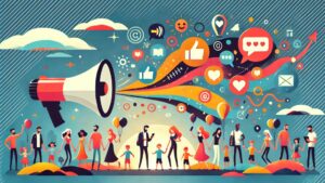 Cartoon style drawing of people connected in a digital tourism world