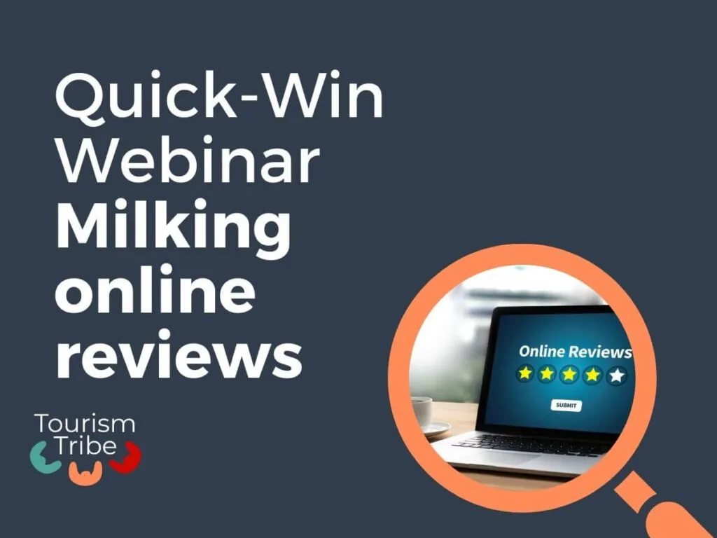 Quick-Win Webinar title with laptop showing online reviews rating system.