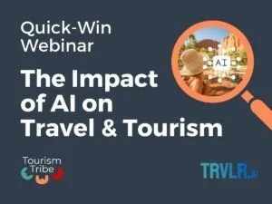 Quick-Win Webinar promotional slide on AI impact for tourism operators.