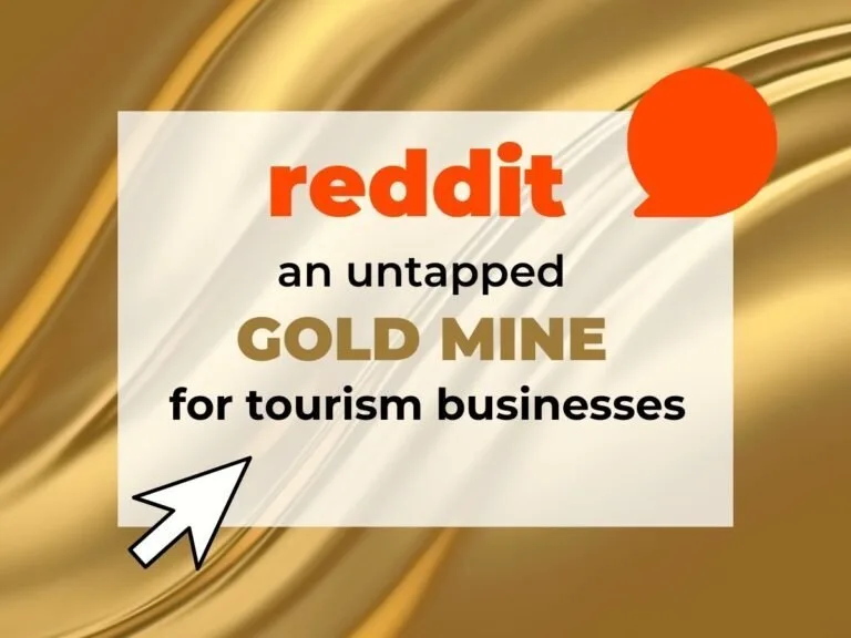 Reddit logo with text describing it as untapped gold mine for tourism businesses.