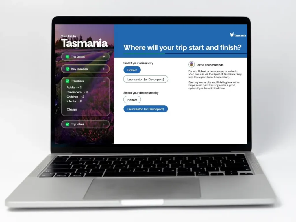 TRVLR AI trip-planning tool as seen on Tasmania.com website
