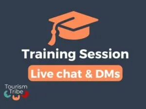 Training session graphic featuring graduation cap icon and live chat and DMs text.