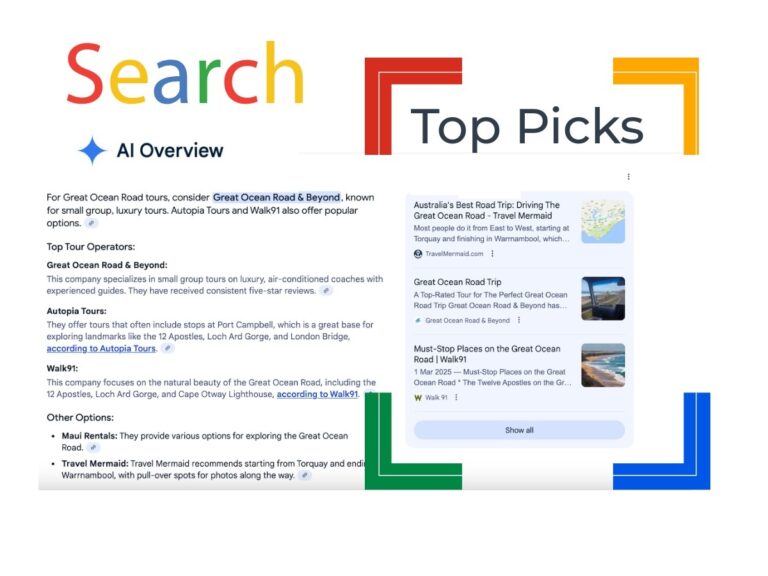 A screenshot of Google's SGE showing the Top Pics highlighted in a Google-branded box