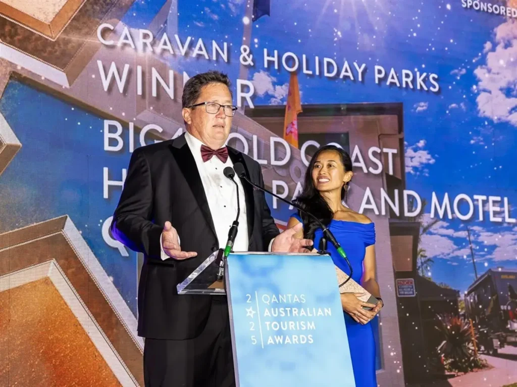 Big4 Gold Coast accepts their 2026 national tourism award.