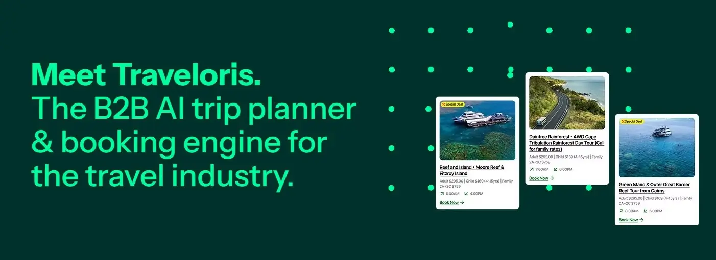 Meet Traveloris. The B2B AI trip planner & booking engine for the travel industry.