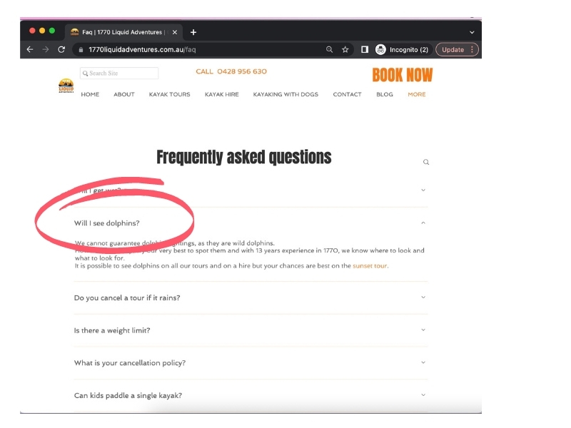 Screenshot of a great FAQ page