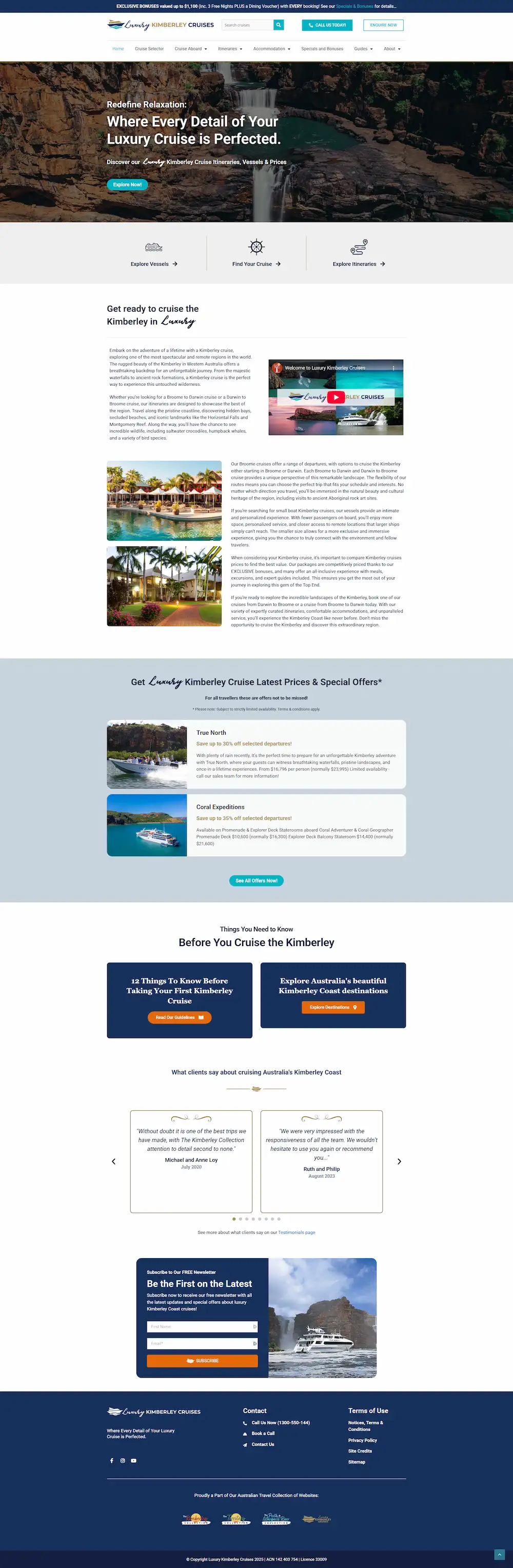 Luxury Kimberley Cruises website after