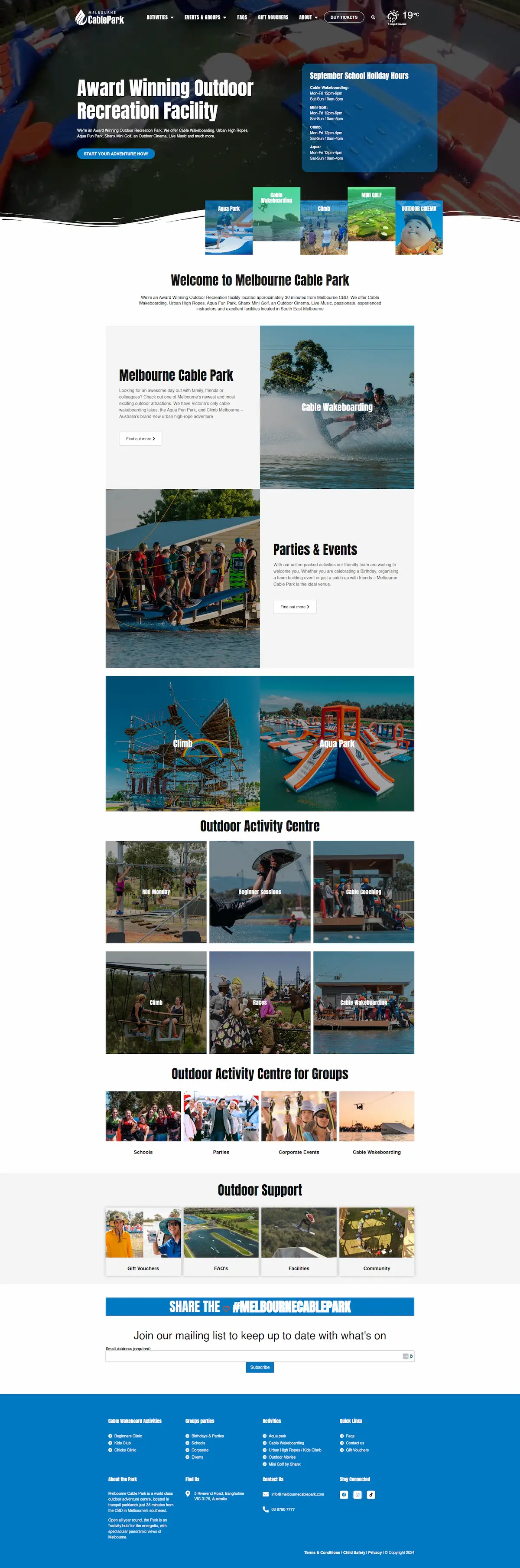 Melbourne Cable Park website after