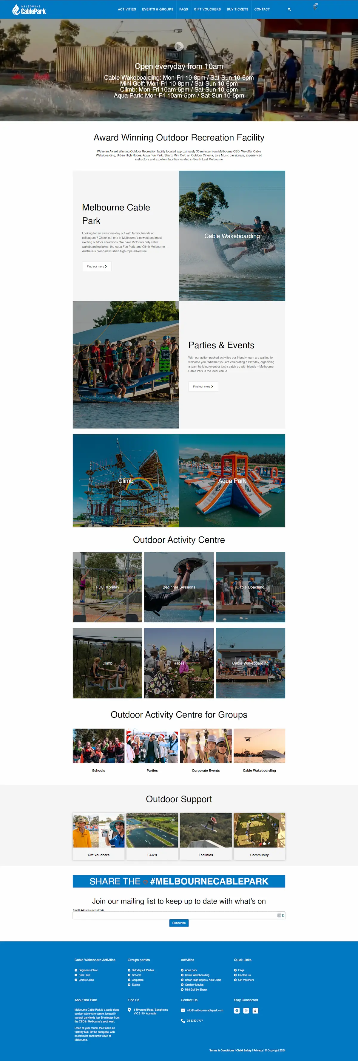 Melbourne Cable Park website before