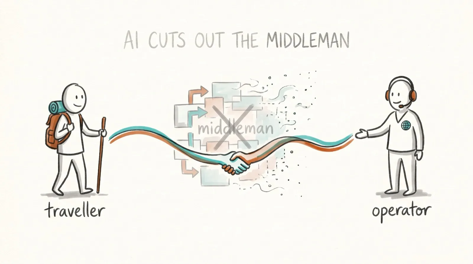 Sketch of a traveller and operator connecting directly as the middleman disappears